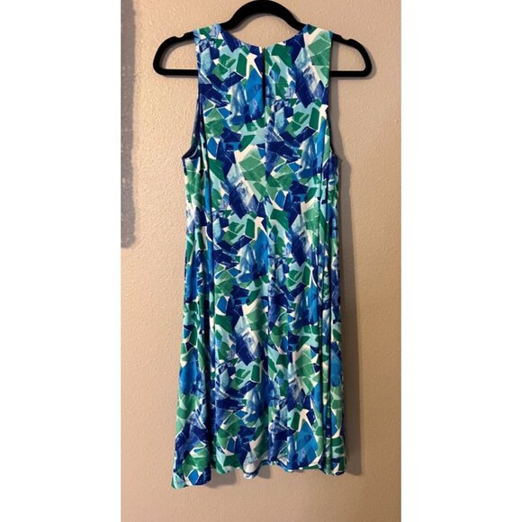 Ralph Lauren A Line Shift Dress 10 Blue Green White Stretch Washable Sleeveless - Picture 8 of 8